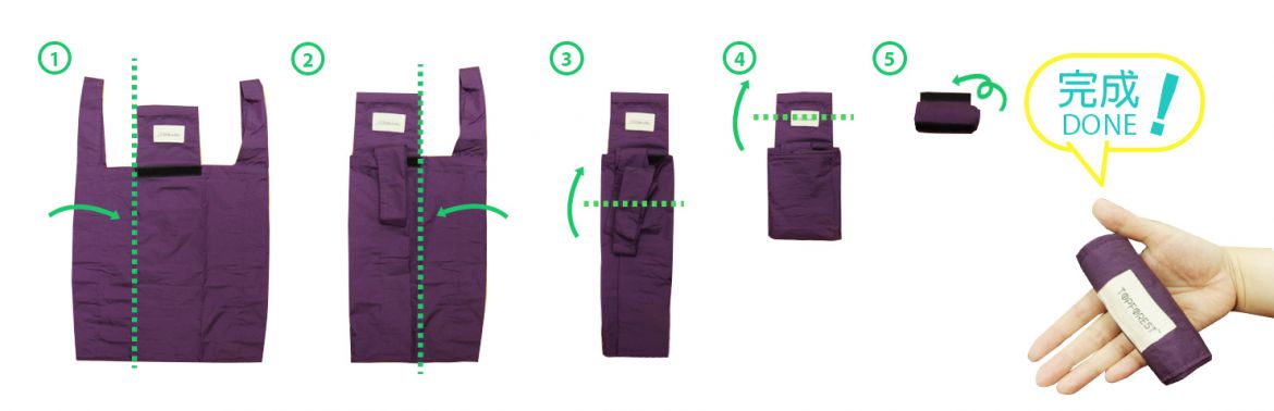 日系時尚摺疊手挽袋(淺珊瑚色)超輕袋中袋(5秒速收,高級布料)方便易用款 A01017